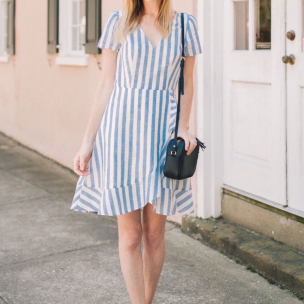 J. Crew Casual Dress in Blue and White Stripes